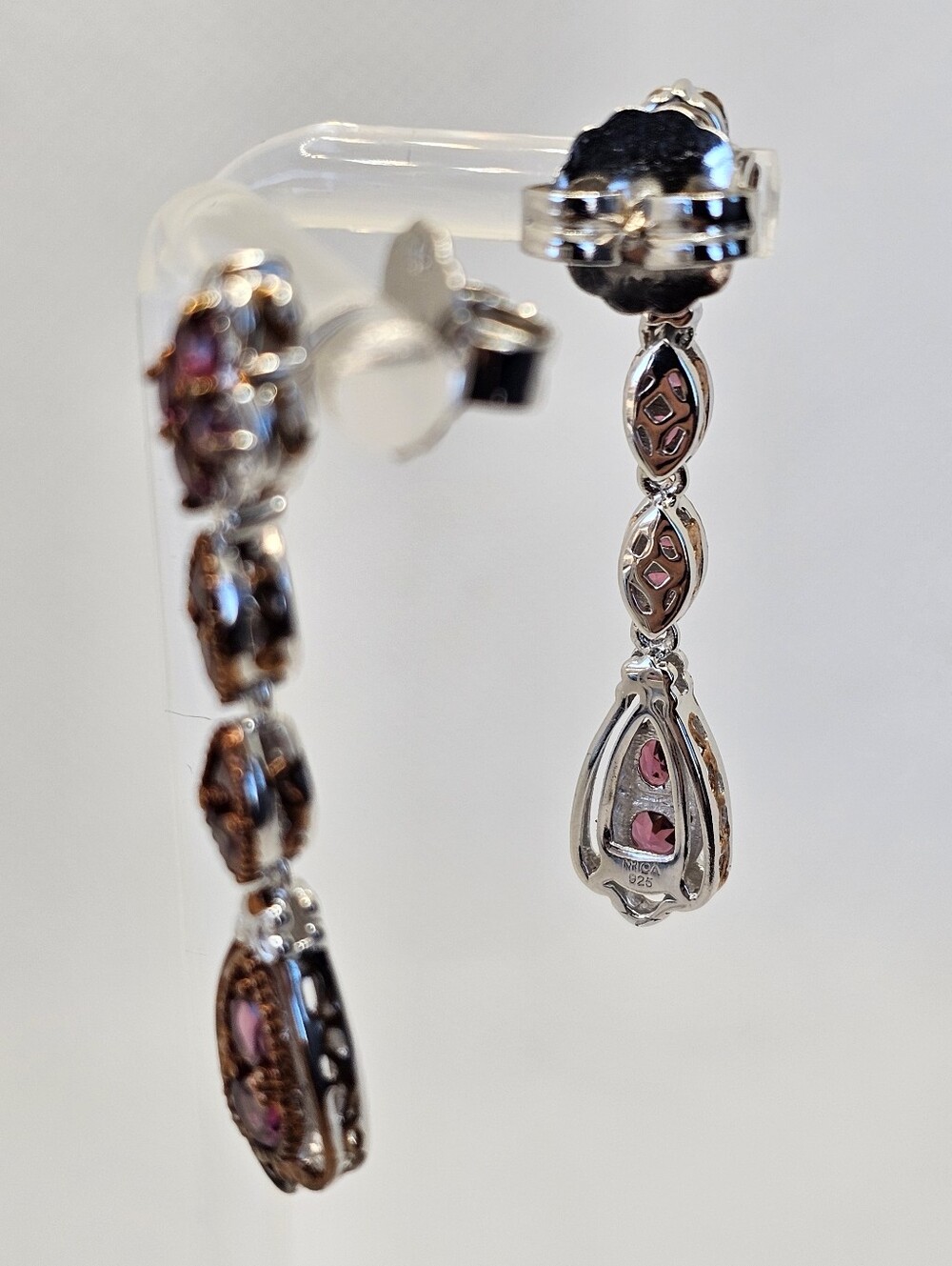 Genuine Pink Tourmaline Earrings Palladium Sterling Silver 18k Rose Gold - Picture 9 of 9
